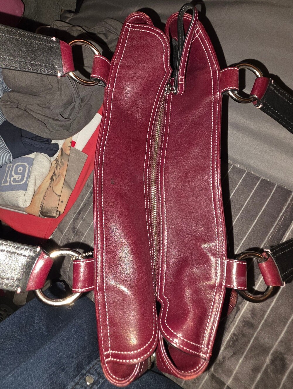 Coach Women's Burgundy Leather Tote Bag with Wristlet & Card Holder - Picture 12 of 16